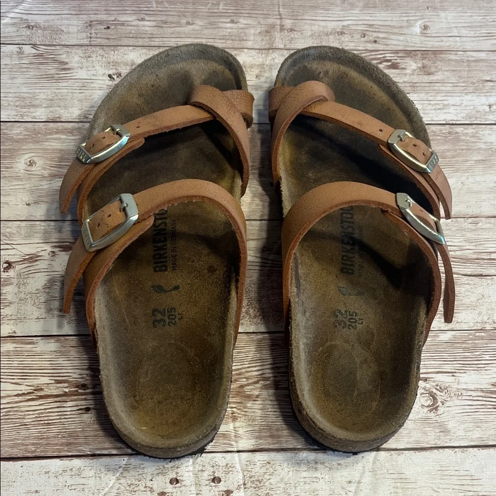 Birkenstock Brown Leather Sandals with Gold Buckles